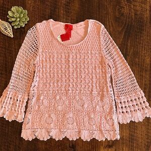 V Cristina | Pastel Pink Fairycore Crocheted Bell Sleeve Blouse, Size M, NWT